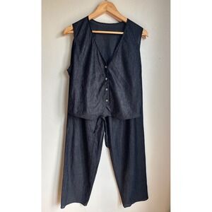 Colesce Collection Vintage Black Crinkle Plisse Vest and Pants Set Medium 9567